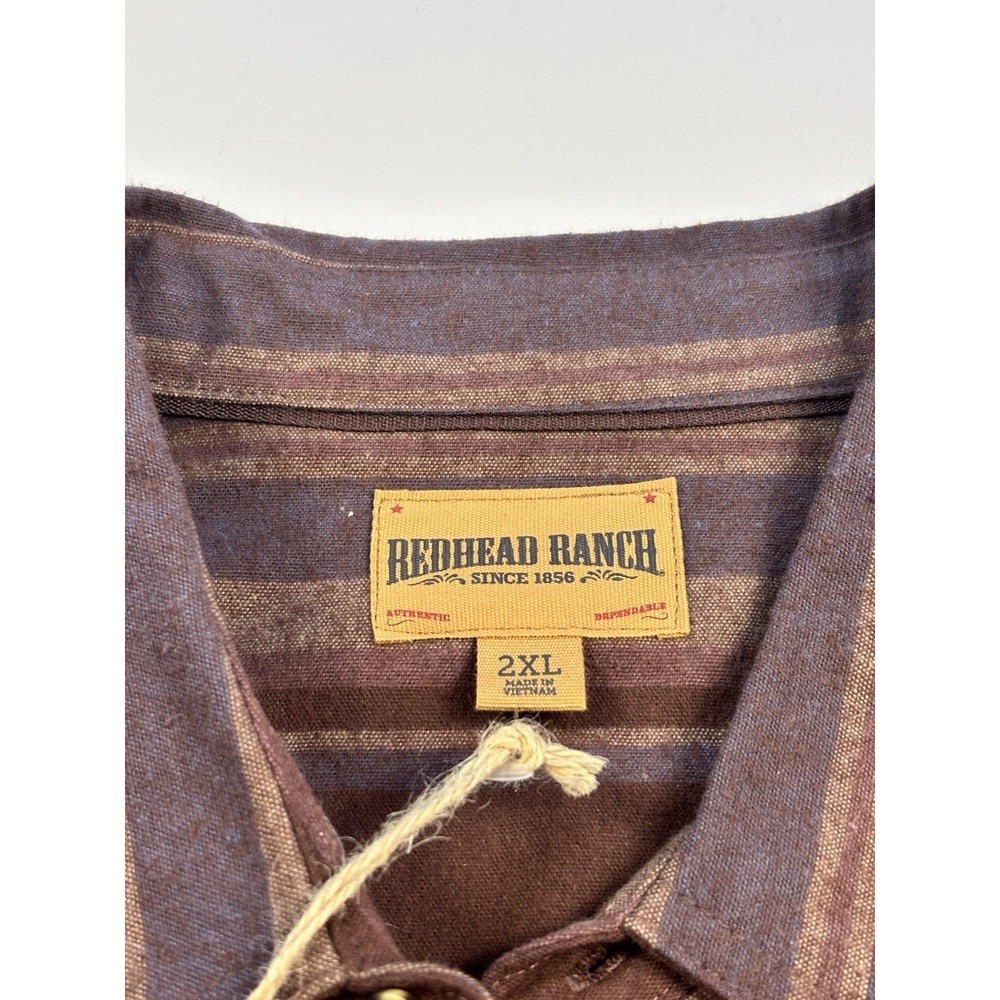 RedHead Mens NWT 2XL Tully Creek Dark Brown Striped Button Down Flannel Shirt - Picture 2 of 9